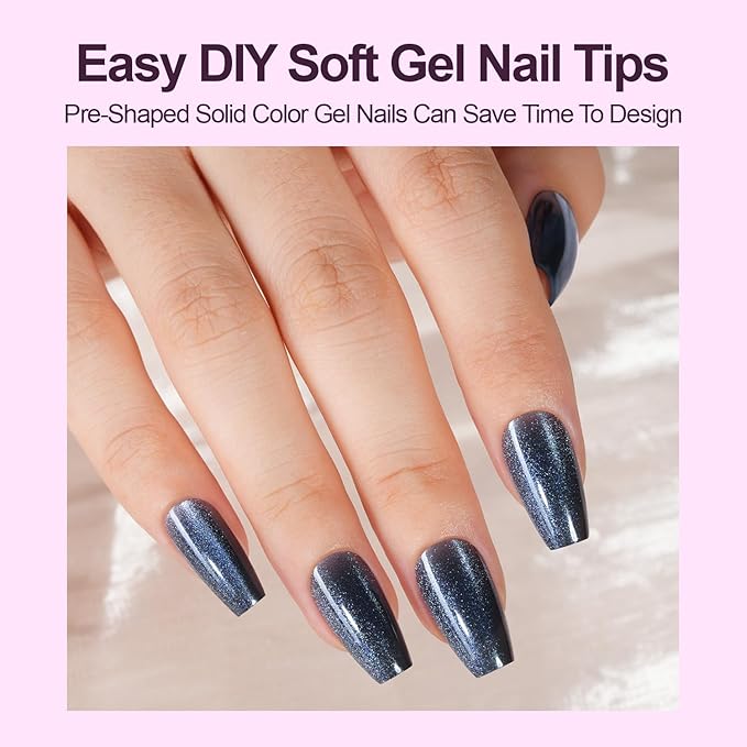 150Pcs Cat Eye Press on Nails, Plauva Short Coffin Fake Nails, Glossy Glitter Cat Eye Nail Tips, Soft Gel Stick On Nails for Women and Girls 15 Sizes