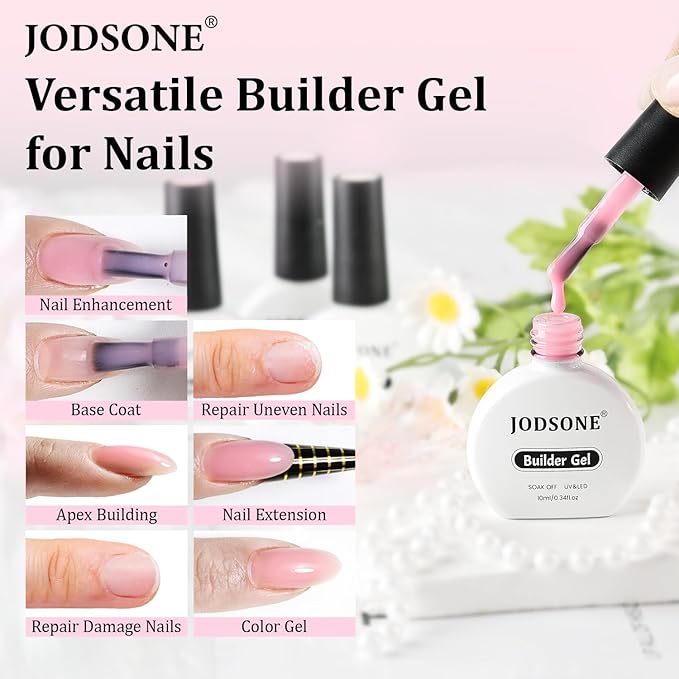 JODSONE Builder Gel for Nails,10ml 4Pcs Builder Gel Set Jelly Pink Nude White,for Nail Extension Strengthening & Thickening Solution,Long Lasting U V Light Cure