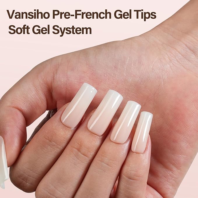 Vansiho Ombre Gel Nail Tips, 150Pcs Peach Gradient Long Square Press on Nails, Soft Gel Nails False Nail, Acrylic Fake Nails for Nail Art DIY 15 Sizes