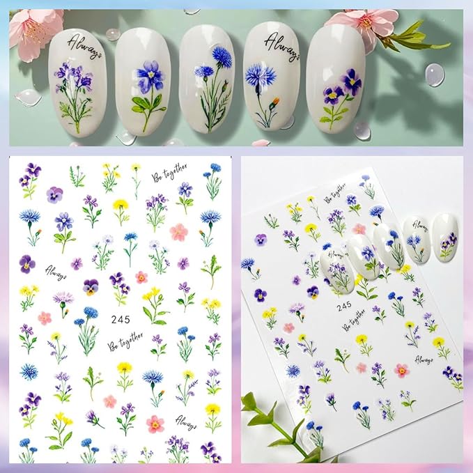 Flower Nail Art Stickers Decals Flowers Bouquet Nail Stickers for Nail Art Floral Plant Nails Design Nail Decals Flower Stickers for Nails Spring Manicure Supply for Women Girls Decoration 5 Sheets