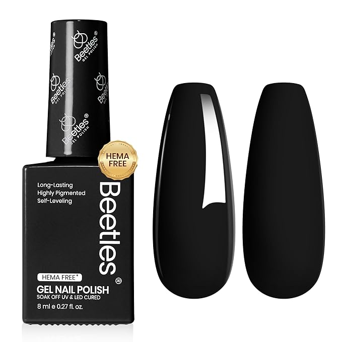 beetles Gel Polish Classic Black Gel Nail Polish - Gel Polish Hema Free Soak Off Uv LED Nail Lamp 8ml DIY Home Manicure Salon Gift for Women Silent Charm