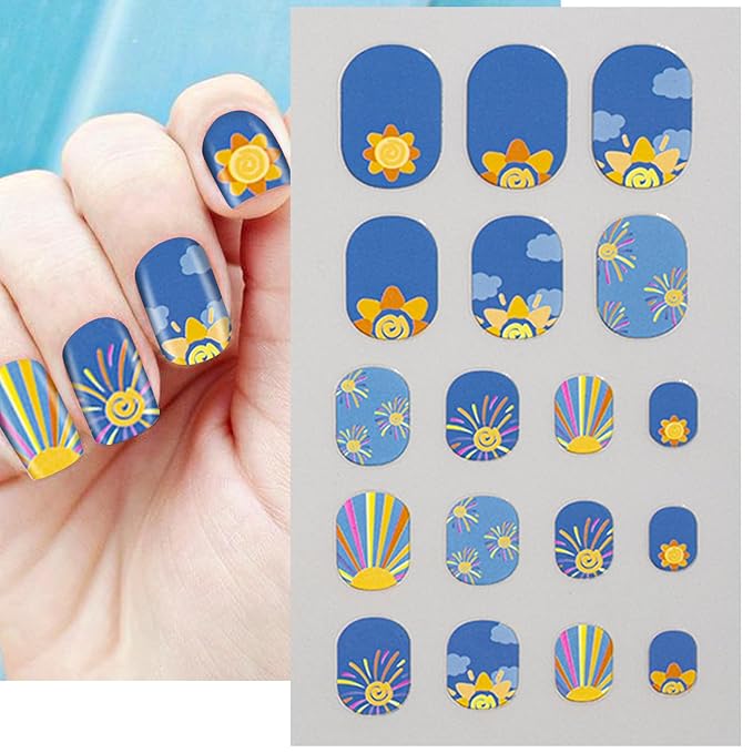 8 Sheets Kids Nail Stickers Full Nail Wraps for Girls, Cute Strawberry Rainbow Unicorn Bear Designs 3D Self-Adhesive Nail Art Decals Holiday Colorful Manicure Decorations for Age 7 and Older