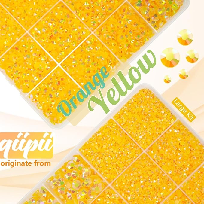 Orange Yellow AB Resin Rhinestones w B7000 Jewelry Glue for Bedazzling Crafting 2mm-6mm Flatback Jelly Stones Diamonds Gems Bedazzler Kit for Nails Face Eyes Makeup Tumblers Bottles DIY Crafts