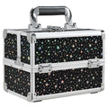 Joligrace Makeup Train Case Portable Cosmetic Box 2 Trays with Mirror Lockable for Makeup Nail Tech and Beauticians Traveling Makeup Storage Organizer - Black Star