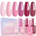 Beetles Valentines Gel Polish Set - Romantic Blush 6 Colors Gel Polish Set Hema Free, Nude Light Baby Hot Pink Colors Spring Valentines Nails, Long Lasting Soak Off UV LED Nail Lamp Gifts for Her