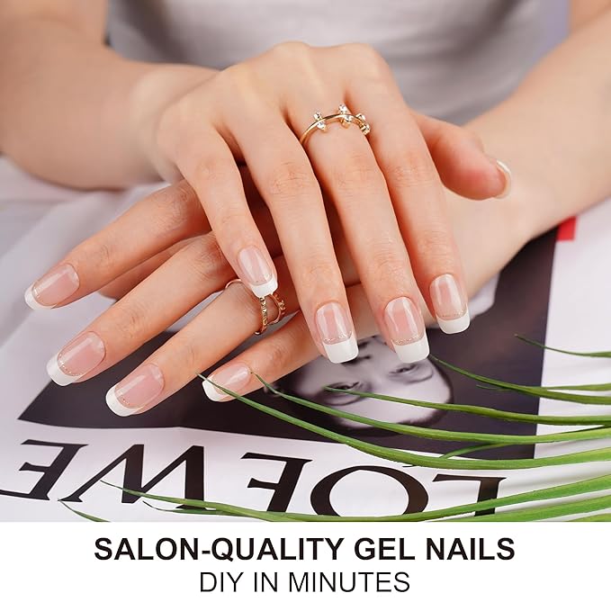 DANNI & TONI Semi Cured Gel Nail Strips French (Chic Line) Glitter French Line Gel Nail Wraps 28 Stickers