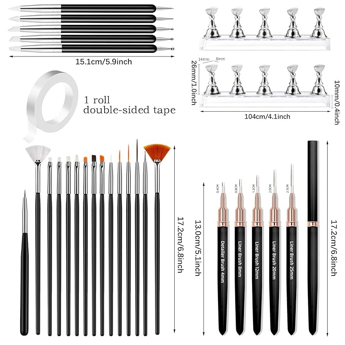 28Pcs Nail Art Brushes, Nail Brush Set With 2 Set Nail Stand, Nail Art Design Tools, 15PCS Nail Brushes,5PCS Nail Dotting Tool and Sculpture Pen, 5PCS Liner Brush M011