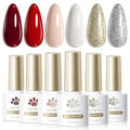Born Pretty Gel Nail Polish Nude White Red Silver Champagne Gold Glitter Gel Nail Polish Set Classic Daily 6 Colors Nail Gel Kit Soak Off U V Nail Gel Polish Nail Art Home DIY Manicure