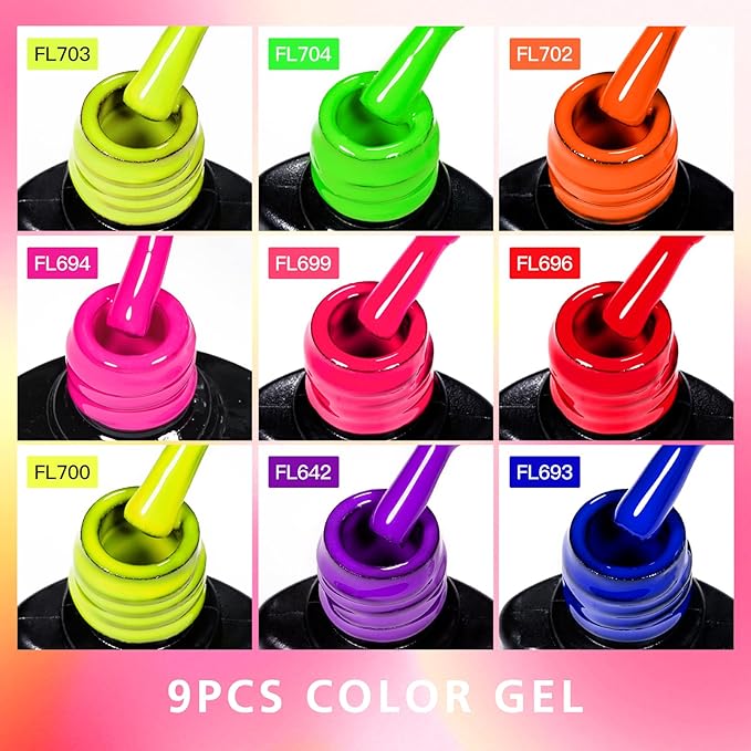 Nail Polish Gel Set, 9 Colorful Natural Gel Nail Polish Kit, Long Lasting Fast Curing, Soak Off UV Gel Nail Set, Women DIY Nail Salon Home Gift 12 PCS/SET