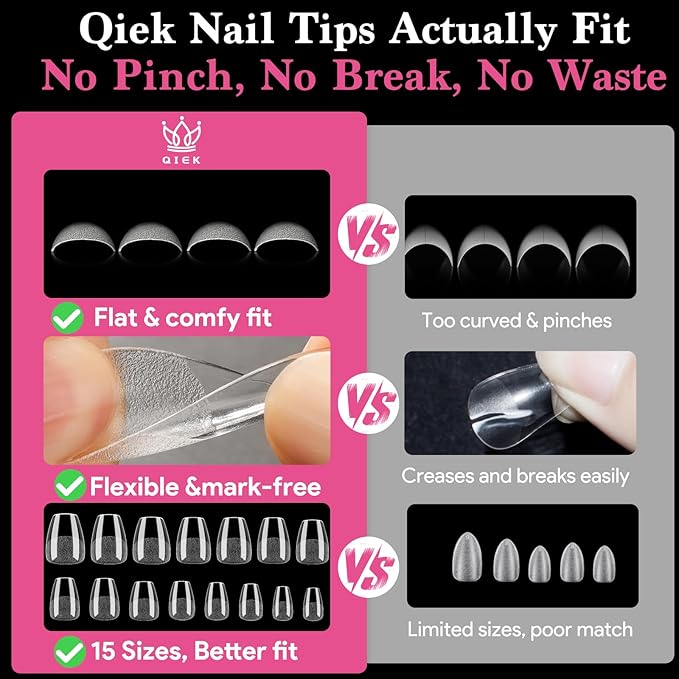 Medium Coffin Fake Nail Tips, 15 Sizes 240 PCS Clear Half Matte Press On False Nail Tips Pre-shaped Half Soft Cover Gel Nail Tips Extensions Thick Long Lasting for DIY Beginners & Salon Manicure