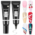 MIZHSE 3D Gel Nail Art, 2 Pcs 15g Sculpting Gel Glue for Molding, Drawing, Charms & Gems, Chrome Powder, Rhinestone Design, Clear and Milky White No Wipe Nail Polish for DIY Nail Art