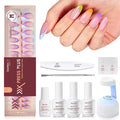 Beetles X Press Summer Nails Kit: Medium Almond French Tip Press On Nails Kit With 7 Colors 224Pcs Rainbow Nail Tips Nail Glue & Builder Top Coat Mini UV Light, All-in-One DIY Gift For Women 16 Sizes