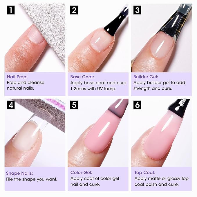 GELLEN Builder Gel for Nails and No Wipe Top Coat, 2Pcs 18ml Nail Builder Gel for Nail Extension & Strengthen and Glossy Top Coat