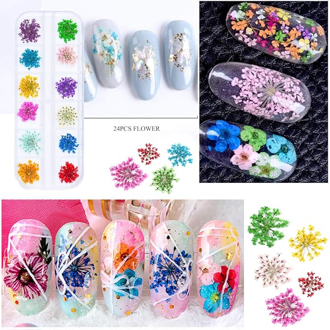Natural Dried Flowers for Nail Art DIY Resin Craft Small 3D Pressed Dry Flower Resin Art Craft Supplies Nail Art Design Decoration Accessories
