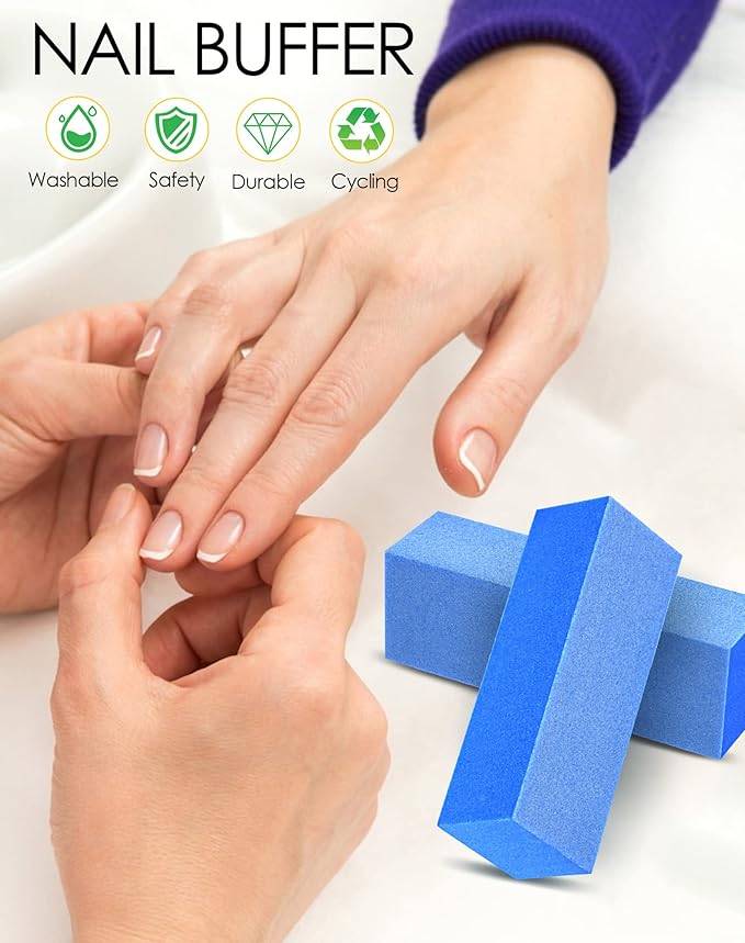 Maryton Nail Buffer Blocks, Fine Grit 180/240 Professional Salon Quality 3 Way Blue Buffing Blocks for Natural Nails - Buff Nails Prior to Application of Gel Polish, Acrylic, 5 Count