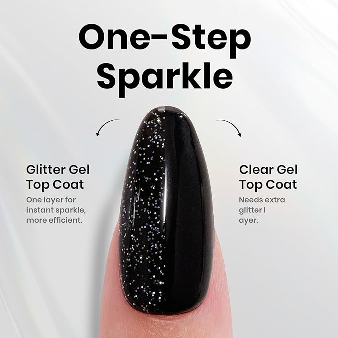 Beetles Gel Polish Glitter Top Coat 15ml, Stay Shining No Wipe Reflective Silver Mix Glitter Shiny Clear Gel Nail Polish Long Lasting High Gloss UV Lamp Nail Art Design Manicure Gifts for Women