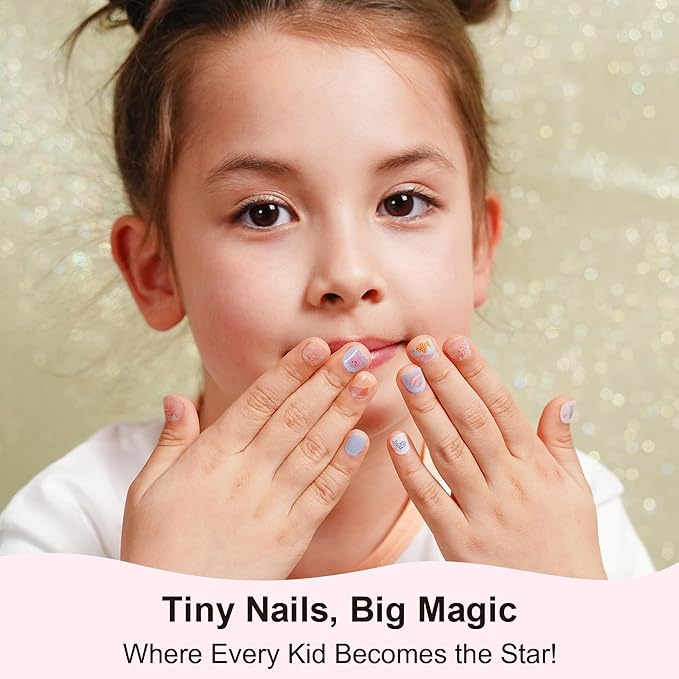 DANNI & TONI Kids Gel Nail Strips Ocean Dolphin Starfish Seashell Salon-Quality Peel & Stick Manicure for Children (Age 6+)– Safe, Long-Lasting, Easy to Apply | Ocean Spark