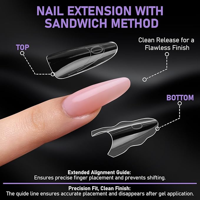 TOROKOM Sandwich Nails Dual Forms - 240Pcs Dual Forms for Builder Gel & Poly Gel 15 Sizes Almond Round Nail Mold for Quick Nails Extension, No Paper Forms Needed, Salon Nail Art Tools
