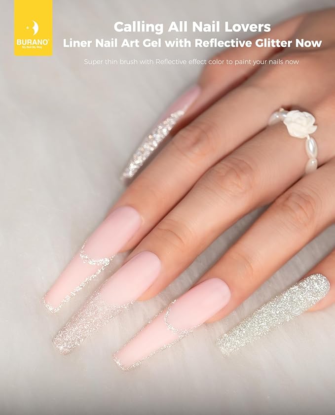 BURANO Gel Nail Polish Liner Nail Art Polish, Silver Gold Painted Gel Nail Design Polish 2 Bottle 8ml, Build in Thin Nail Brush Curing Required LX13 LX28