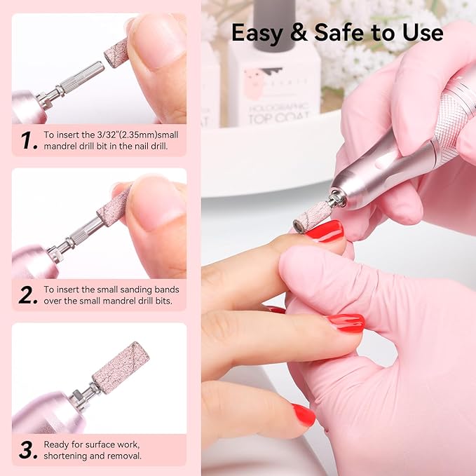 Makartt Nail Drill Bits Sanding Bands for Nail Drill, 100Pcs 4 Color Coarse Fine 80/120/180/240 Grit File Sand with 3.1mm Mini Mandrel Nail Bit Set for Acrylic Nails Gel Manicures and Pedicure