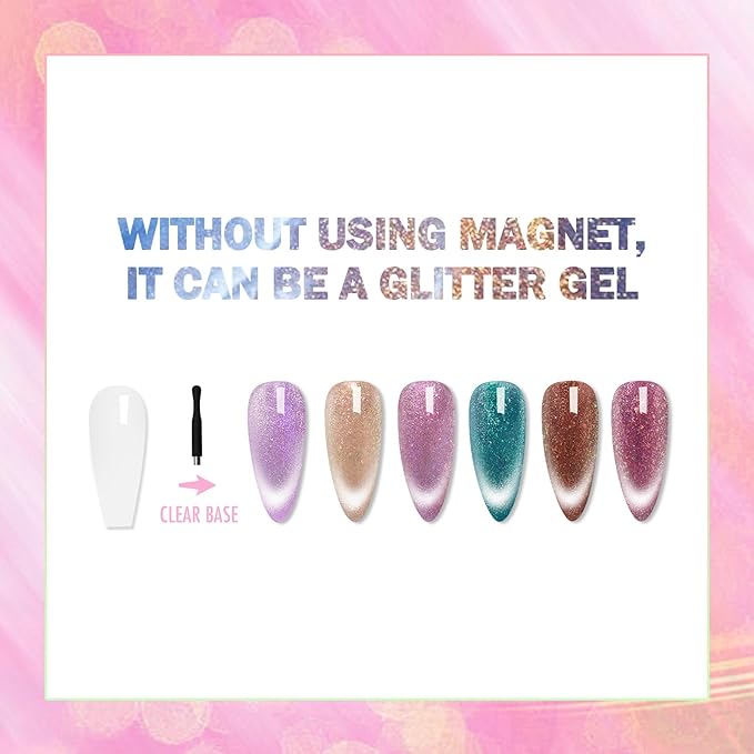 VARNAIL Dreamland Cat Eye Gel Polish Set 6 Colors, 15ML Glitter Aurora Gel Polish with Magnet, Soak off UV Light Salon Quality Magnetic UV Nail Polish