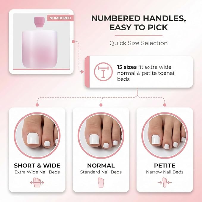 Dusty Rose Ombre French Tip Toe Nail Press Ons, 150PCS Square Full Cover Soft Gel Toe Nail Tips, 15 Sizes for Wide Toenail Beds, Pre-Shaped for DIY French Pedicure & Salon