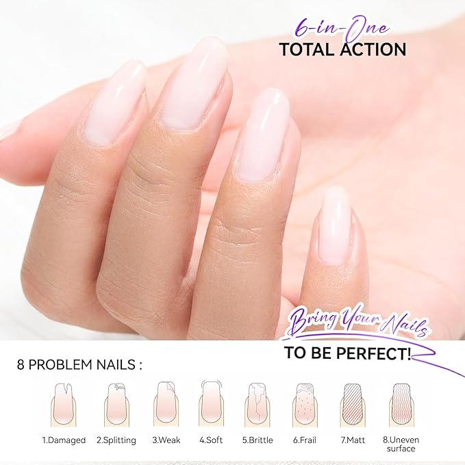Gelike EC Nail Strengthener for Man: Milky White 6 in 1 Natural Nail Hardener Extra Strong and Growth - Nail Polish Hardener for Weak and Damaged Nails