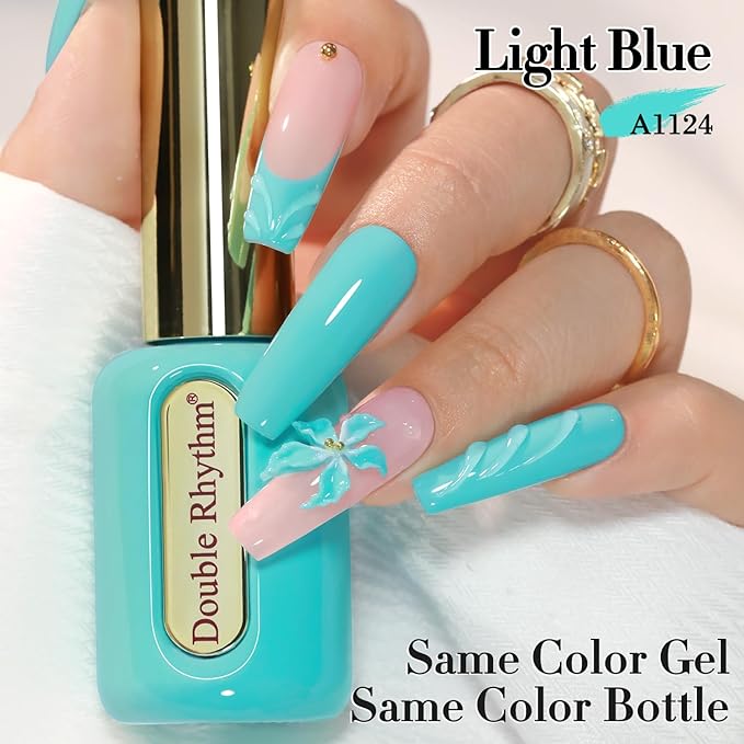 Double Rhythm 0.50 OZ Gel Polish Hema Free Same Color Same Bottle Golden Round Translucent Neutral Natural Milky 15 ML Jelly UV Polish Art DIY at Home (Pastel Blue-C1124)