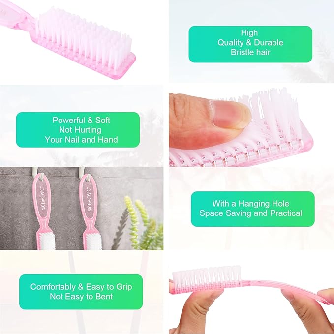 NICEMOVIC 20 Pcs Nail Brush for Cleaning Fingernails, Handle Grip Nail Scrubber Brush, Hand Fingernail Cleaner Brush Manicure Tools Scrub Cleaning Brushes, Use for Toe and Nail Cleaning (Clear Pink)