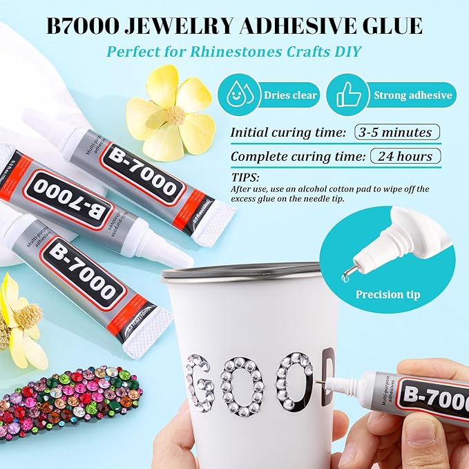 12100Pcs Silver Clear Rhinestones for Crafting with B7000 Jewelry Glue, 2 Boxes Resin Flatback Crystals Diamonds for Bedazzling Crafts DIY Clothing Shoes，Gems for Nail Art Makeup