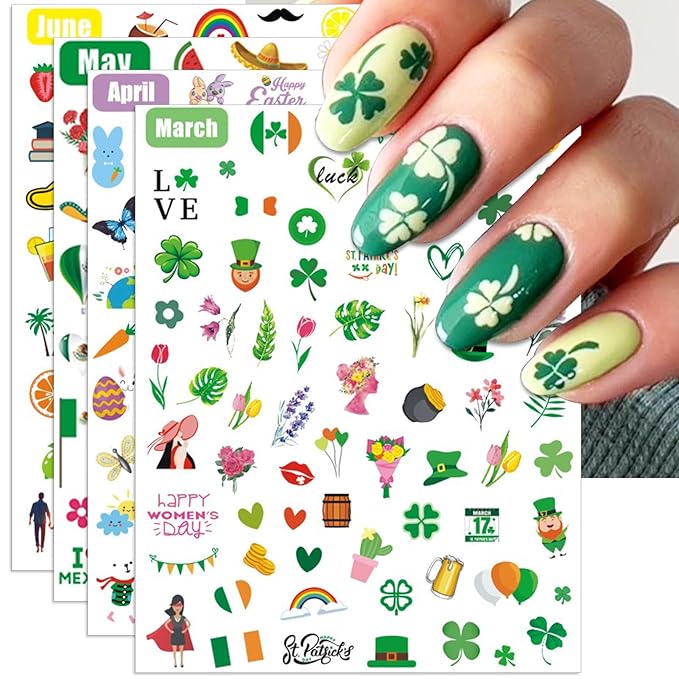 12 Months All Holiday Nail Stickers, 24 Sheets Seasonal Variety Pack 2 Pcs Per Month DIY Nail Art, Self-Adhesive Pegatinas Uñas for a Year of Halloween Christmas Thanksgiving&Valentine’s Day