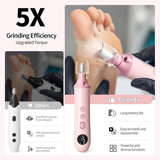 Electric Nail Drill Kit, Nail Filer Electric with LCD & Lamp, Rechargeable Pedicure Tools for Feet, Toenail Grinder for Thick Toenails, Cordless Nail Dremel Tools for Women & Men