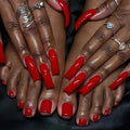 48Pcs Red Press on Nails Long Curved Fake Nails with Designs Glossy Solid Red Press on Toenails Short Square Fake Toenails Reusable Full Cover Summer Beach False Toenails for Women Girls Manicure