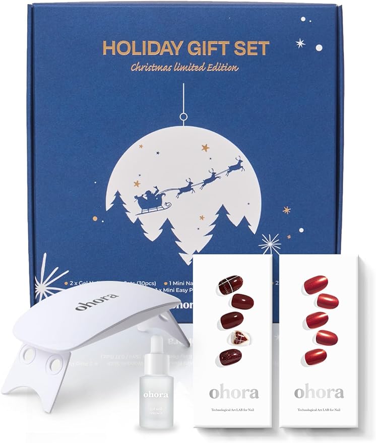 ohora Semi Cured Gel Nail Strips ([2025 Christmas Set] N Tartan Bustier & N Red Chrome) - Works with Any Lamps, Salon-Quality, Long Lasting, Easy to Apply & Remove