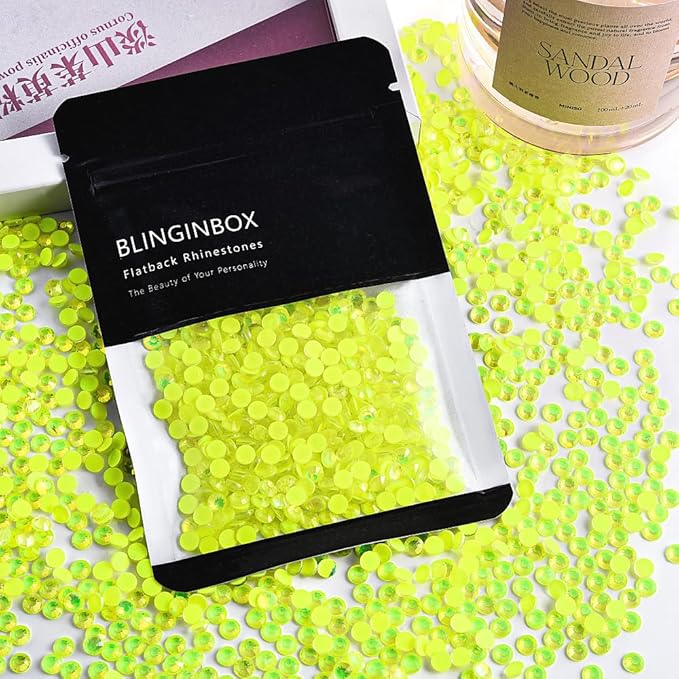 Blinginbox Flatback Rhinestones Round Gems, 288pcs Luminous Series Glass Stone Neon Gems Non Hotfix Crystal Rhinestones for Nail Charms Crafts Clothes Tumblers,Citrine Neon Opal,SS30.