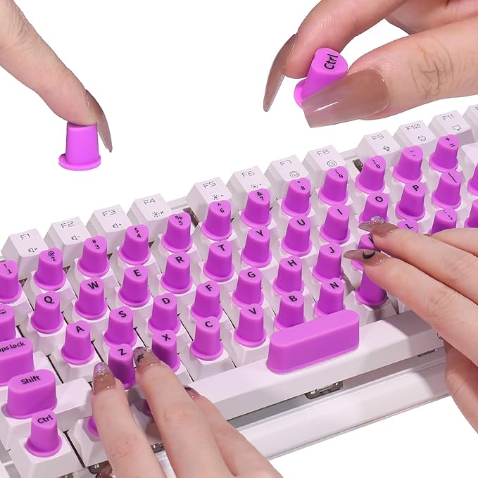 70 Pcs RaisedTip Keyboard Stickers for Long Nails with Letters: Adhesive Typing Bubbles for Women,Office & Gaming Girls Accessories Gift (Purple, 70)