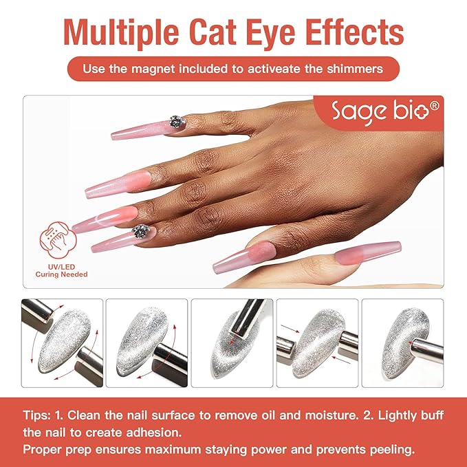 Cat Eye Gel Nail Polish 15ml Rose Drift, Magnetic Gel with Shimmer Glass Bead Effect, Soak Off UV LED Nail Gel, Home DIY Nail Art Design