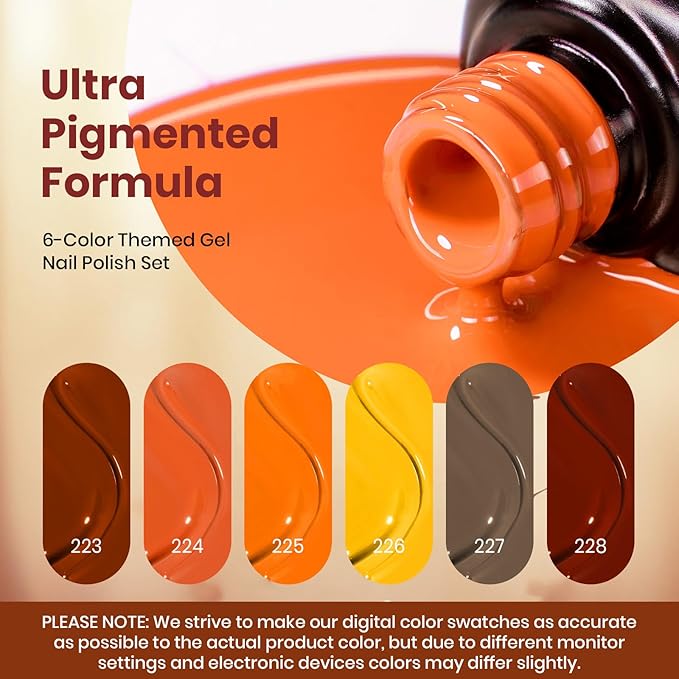 Beetles Gel Nail Polish Set - 6 Colors Burgundy Red Orange Yellow Brown Gel Polish Kit for Nails, Autumn Leaves Soak Off UV LED Nail Gel Manicure at Home Gifts for Women