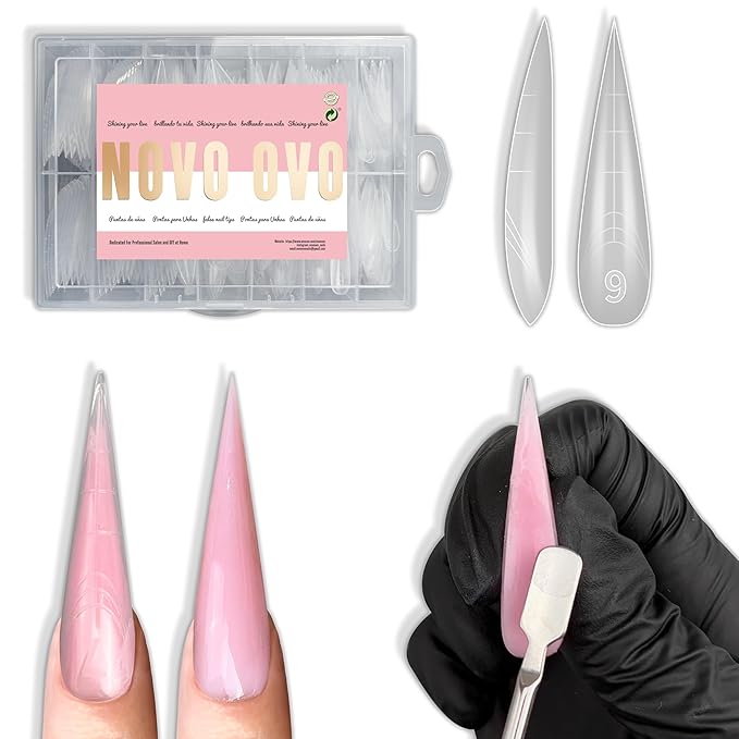 NOVO OVO Extra Long XXL Stiletto Pointed Nail Dual Forms for Polygel Extension, Reusable Full Cover Acrylic/Builder/Hard Gel Poly Gel Molds of Manicure Art for Salon DIY x 14 sizes 280 Pcs