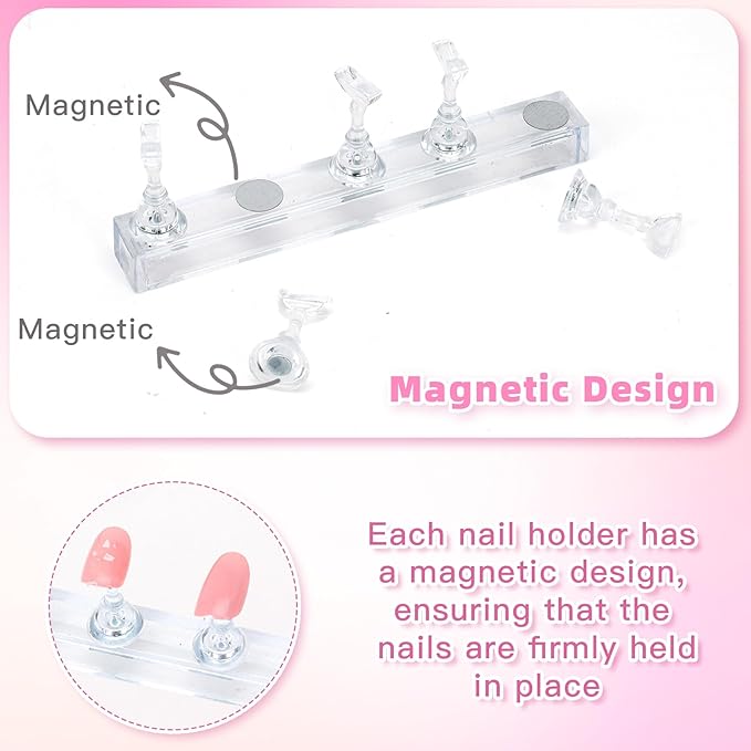 Nail Stand Nail Holder for Painting Nails 2 Sets Press on Nails Stand Display with 96 Pcs Reusable Adhesive Putty Clay Magnetic Acrylic Nailss Art Tools Accessories for DIY Salon Supplies Transparent