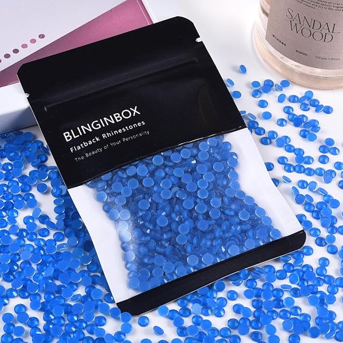 Blinginbox Flatback Rhinestones Round Gems, 1440pcs Luminous Series Glass Stones Neon Gems Non Hotfix Crystal Rhinestones for Nail Charms Crafts Clothes Tumblers,New Blue Neon,SS16.