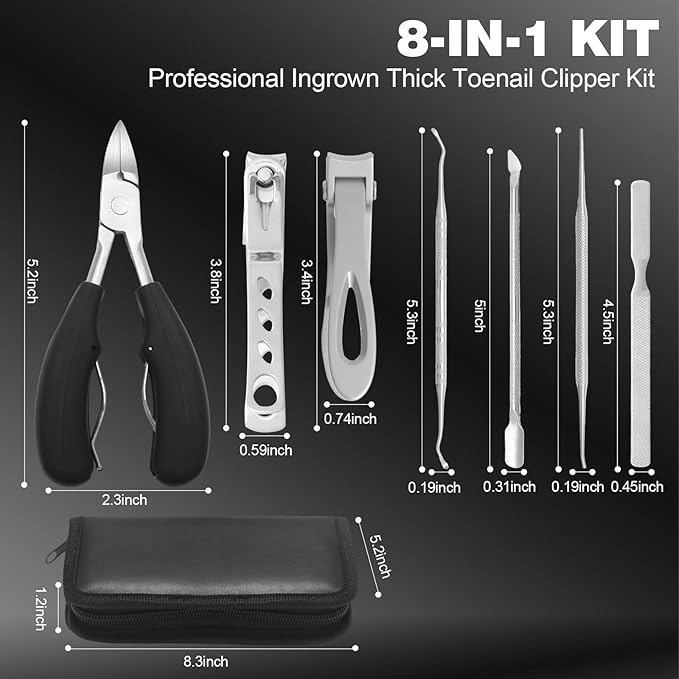 Toenail Clippers for Seniors Thick Toenails, Heavy Duty Toe Nail Clippers Adult Thick Nails Long Handle, 360° Rotating Nail Clipper, Large Toenail Clippers for Thick Nails 7Pcs