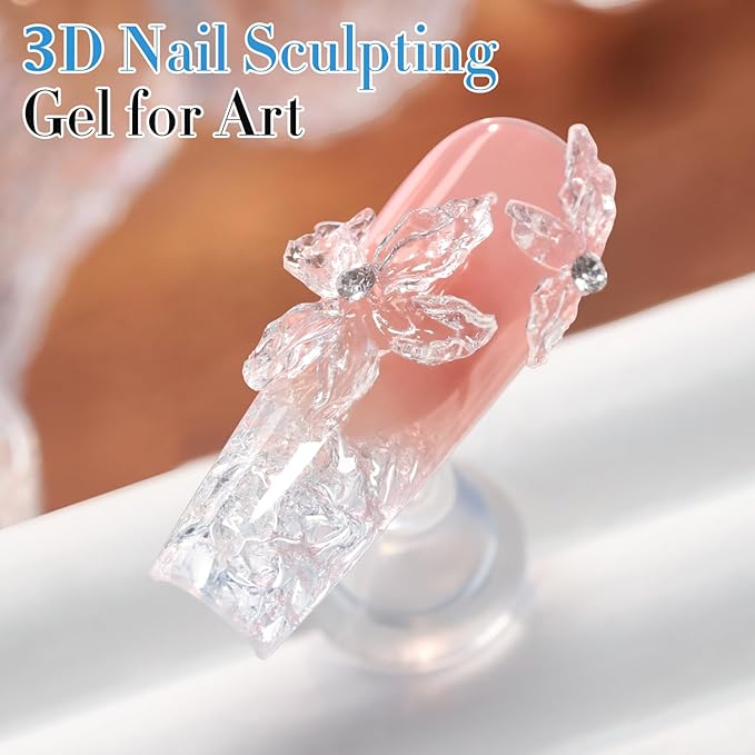 Double Rhythm 2.1 Oz Solid Sculpting Gel for Nail Art Non-Sticky 60g 3D Clear Hard Gel for Building, Carving, Molding Extension with Sculpting Pen and Mould (Clear)