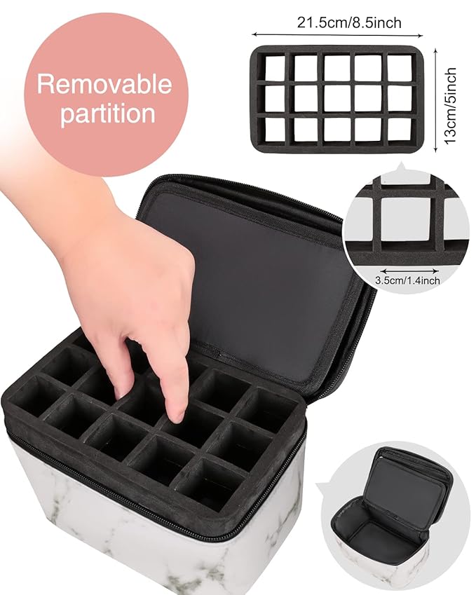 Marble Nail Art Set - Organizer with Compartment, Travel Case, Nail Tool Bag, Holder, Manicure Set Accessories