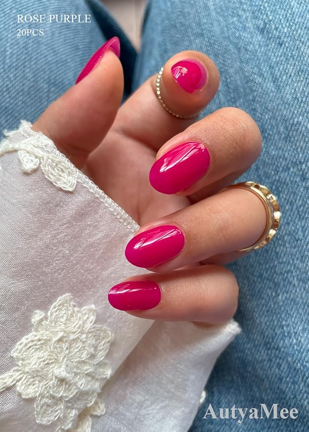 Semi Cured Gel Nail Strips (Rose Purple), 20 Pcs Gel Nail Wraps, Stickers, UV Light Required, Salon Quality, Long Lasting