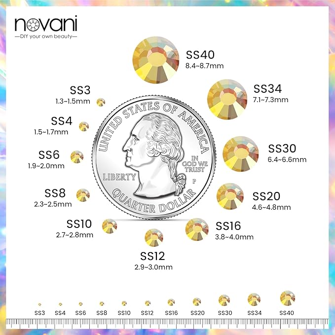 Novani Rhinestones 288Pcs Flatback Crystal Round Loose Gemstones Glass Rhinestones for Crafts Makeup Nail Art Clothes Shoes DIY Decorations(SS30,6.4-6.6mm,MetalSunlight)