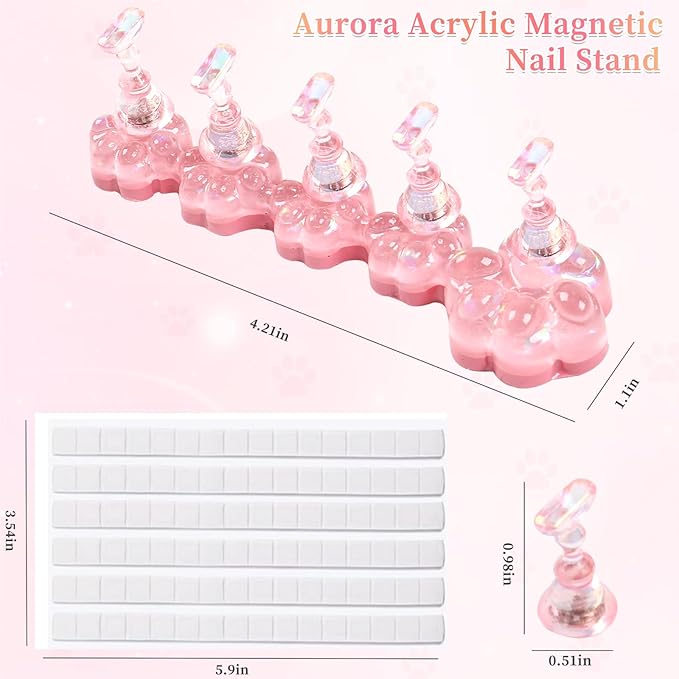 lootaan 2 Set Nail Holder for Painting Nails ,Fake Nail Tips Training ,Aurora Acrylic Nail Stand for Press on ,Nails Display with 96 Pcs Reusable Adhesive Putty(Laser pink)