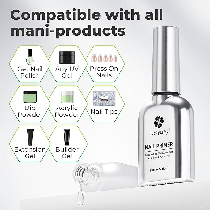 Nail Dehydrator and Primer, Acid-Free & HEMA-Free Nail Prep Kit for Gel Nails & Press ons, No Lift Primer, Strong Adhesion Bond, No Lamp Needed