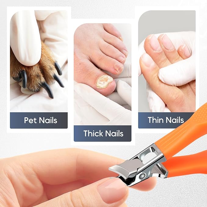 Wide Jaw Opening Anti-Splash Slanted Nail Clipper 3PCS Set with Case, Household Fingernail and Toenail Clippers Set for Ingrown Nails & Thick Nails (Orange)
