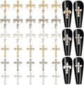 CRASPIRE 30Pcs 6 Styles Cross Nail Charms 3D Y2K Luxury Nail Gems Set Metal Alloy Rhinestone Pearl Flat Gothic Vintage Punk Studs Decor for Women Nail Art DIY Crafts Jewelry Christmas Decor Cellphone